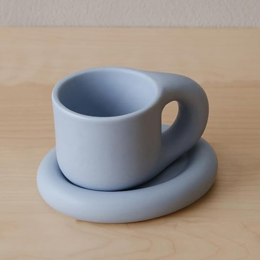 WENSHUO Chubby Funny Coffee Mug, Novelty Cute Cup and Saucer, Matte Cr챔me, 9 oz (Matte Blue)