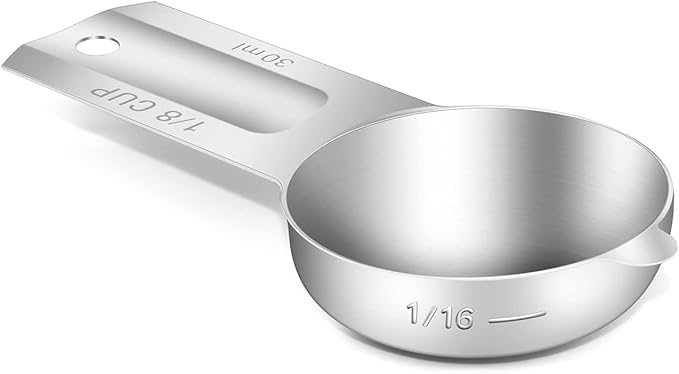 BERYLER 1PCS 1/8Cup (30ml, 1oz) Single Measuring Cup, Stainless Steel Measure Scoop, Metric and US Measurement, Dishwasher Safe