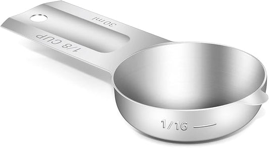 BERYLER 1PCS 1/8Cup (30ml, 1oz) Single Measuring Cup, Stainless Steel Measure Scoop, Metric and US Measurement, Dishwasher Safe