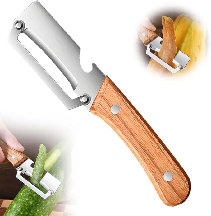 Multi-Functional Vegetable Peeler for Kitchen, Ultra-Sharp Stainless Steel Blade with Wooden Handle and Bottle Opener, For Vegetables or Fruits that Need to Be Peeled (1 Pcs)