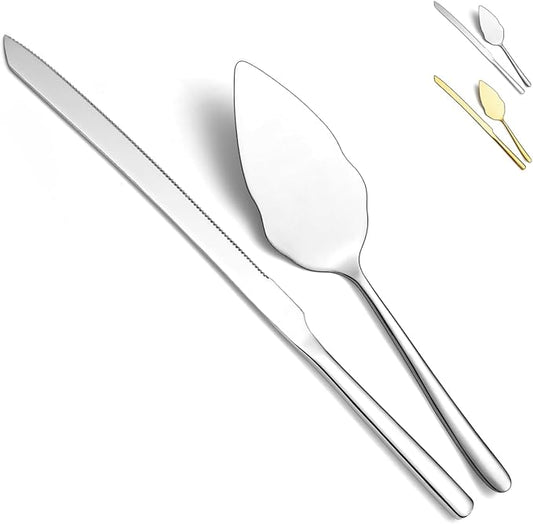 Wedding Cake Knife and Server Set, Stainless Steel Cake Cutting Set for Wedding, Include Cake Cutter and Cake Server for Wedding, Parties, Activities, Family, Dishwasher Safe (Shiny Silver)
