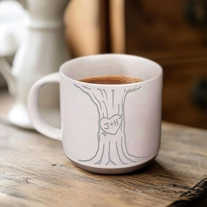 Custom Valentine Engraved Pottery Mug with Couple Name, Personalized Couple Coffee Cups for Boyfriend Girlfriend, Custom Gifts for Him and Her, Girlfriend Boyfriend Romance Gift