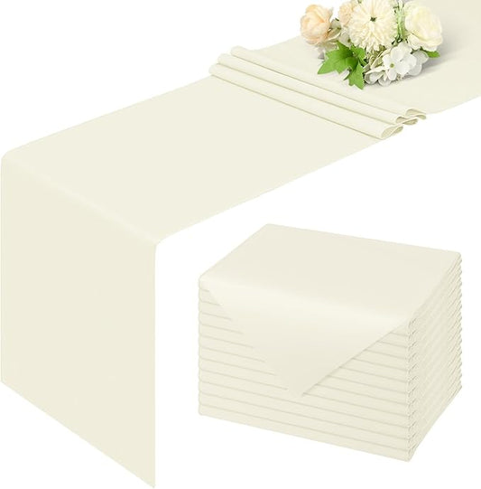 12 Pack Ivory Table Runner,Polyester Table Runners,12x108 inch Rustic Farmhouse 9FT Table Runner, Washable and Reusable Table Runners for Wedding Birthday Parties Banquet Table Decorations