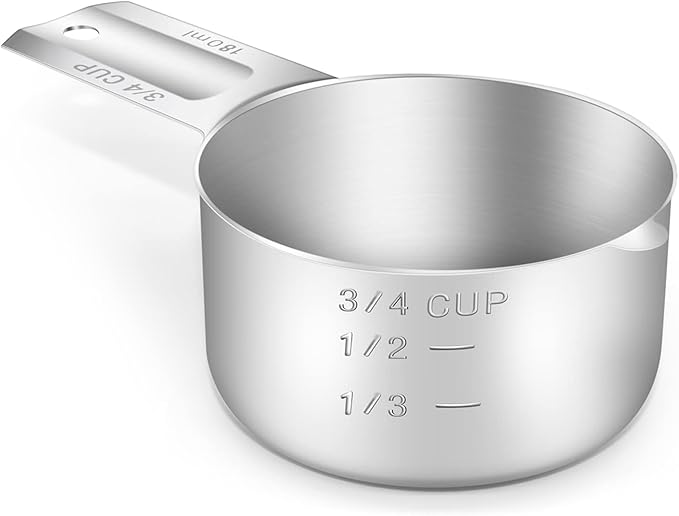 BERYLER 1PCS 3/4Cup (180ml, 6oz) Single Measuring Cup, Stainless Steel Measure Scoop, Metric and US Measurement, Dishwasher Safe