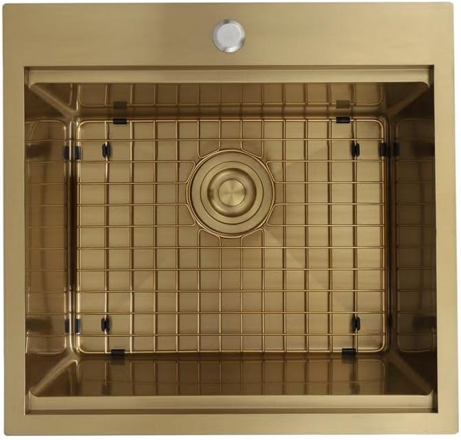 STARSTAR Workstation Ledge Top Mount/Drop-in Gold 304 Matte Stainless Steel Single Bowl For Kitchen,Yard, Office, Bar, Laundry Sink (21 x 20 x 10)