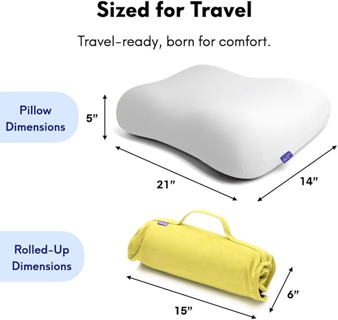 Cushion Lab Travel Deep Sleep Pillow ??Compact Memory Foam Neck Pillow for Sleeping, Portable Pillow for Hotels, Camping, Side & Back Sleepers, On-The-Go ??Spark