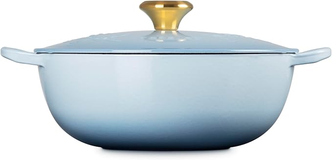 Le Creuset Enameled Cast Iron Holly Collection Traditional Chef's Oven, 4.5 qt., Coastal Blue with Gold Knob