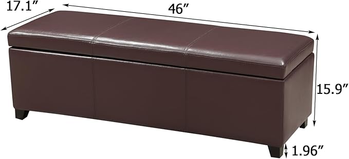 Joveco 47 Inch Storage Ottoman Bench,Tufted Leather Storage Bench with Nailhead Trim for Bedroom (47??Auburn)