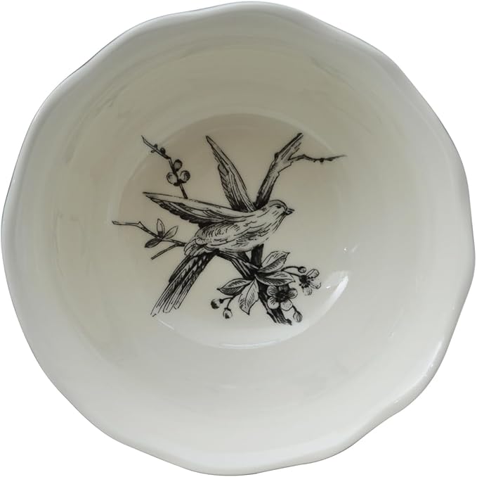 222 Fifth Adelaide 16-Piece Black Porcelain Dinnerware Set ??Service for 4, Featuring Hand-Applied Romantic Woodland Bird Design, for Everyday Dining & Entertainment, Microwave & Dishwasher Safe
