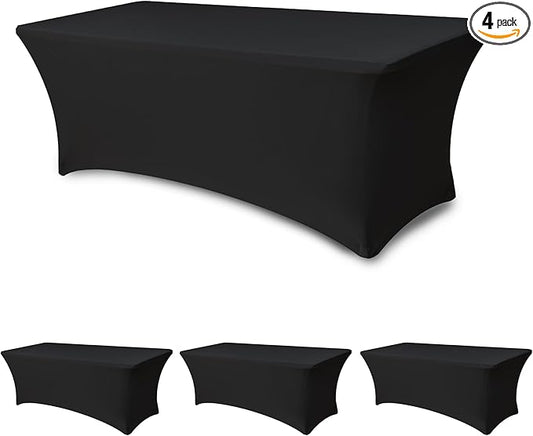 Enjoyidea Spandex Table Cloths for 8 Foot Rectangle Tables-4 Pack Fitted Stretch Black Table Covers-Elastic Folding Tablecloths for Party, Vendor Booth Display, Banquet Buffet Event, Craft Trade Show