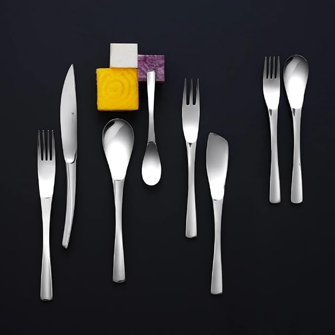 Degrenne XY French Cutlery Set - 5 Piece Luxury Black Silverware Set, Includes Forks, Spoons & Knife, Stainless Steel Flatware, Made in France, Dishwasher Safe