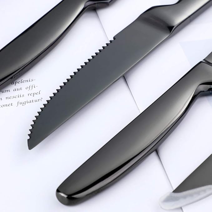 Black Steak Knife Sets, 6-Pieces Stainless Steel Kitchen Steak Knives-Easy to Clean and Non-Stick, 8.6 Inch, Dishwasher Safe
