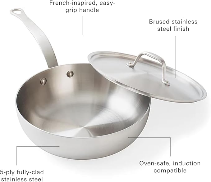 Daniel Boulud Kitchen 3QT Essential Pan ??French Inspired Stainless Steel Sautee & Sauce Pan with Heat Resistant Handle, 5-Ply Clad, Induction & Oven Safe, Professional Cookware