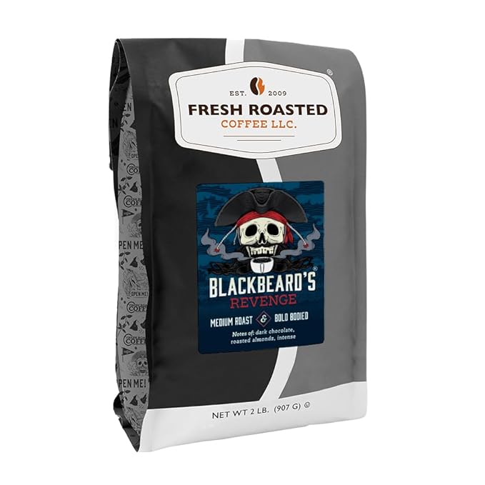 Fresh Roasted Coffee, Blackbeard's Revenge, 12 oz, Medium Roast, Kosher, Whole Bean