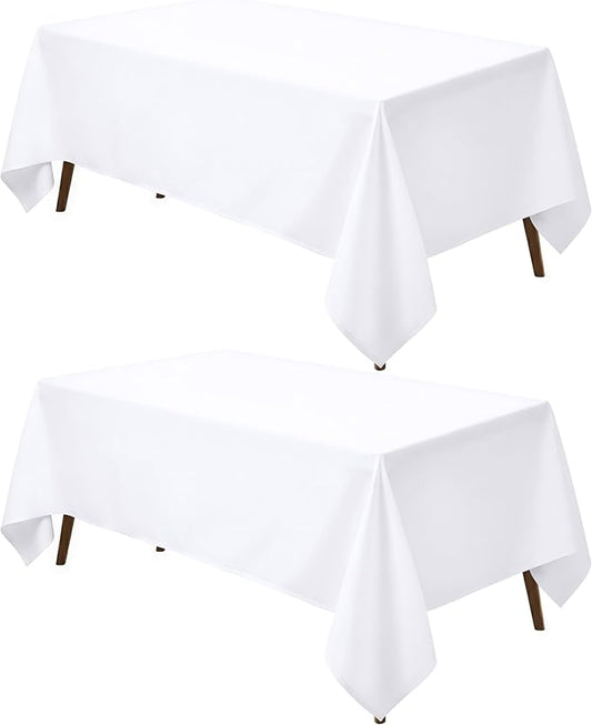Utopia Kitchen Rectangle Table Cloth 2 Pack(90x156 Inches, White), Tablecloth Machine Washable, Polyester Table Cover for Dining, Buffet Parties, Picnics, Events, Weddings and Restaurants