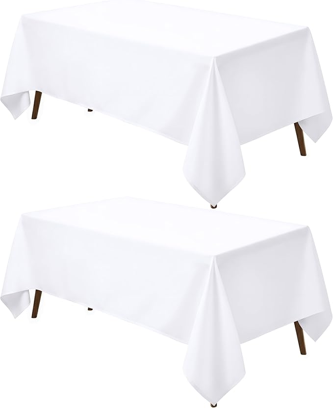 Utopia Kitchen Rectangle Table Cloth 2 Pack(90x132 Inches, White), Tablecloth Machine Washable, Polyester Table Cover for Dining, Buffet Parties, Picnics, Events, Weddings and Restaurants