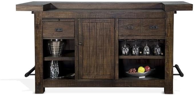 Home Bar and Storage Buffet Cabinet with Hutch in Tobacco Leaf 2 Piece Set