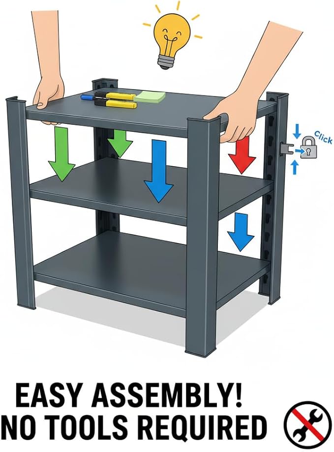 Storage Shelving Unit Height Adjustable No-Tool Assembly,Heavy Duty Garage Shelves Metal Organizer Utility Rack for Kitchen Pantry Basement Pantry Warehouse Laundry Black 15.8" H x 15.8" W x 12" D
