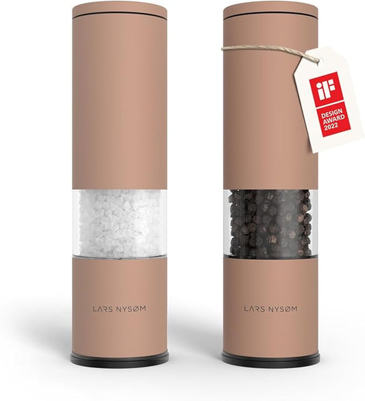 LARS NYS횠M Salt and Pepper Grinder Set Manual, Stainless Steel Salt and Pepper Mills with Adjustable Ceramic Grinder I Design Spice Shakers (Blush Rose)