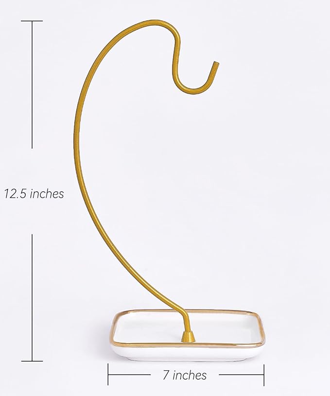 VROOMIUM Banana Holder Stand with Ceramic Base - Holds Up to 5 Pounds Bananas, Hassle-free Cleaning, Stylish and Chic Design Banana Rack - Gold