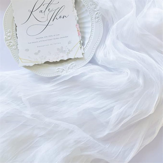 Joanlody Ivory Cheesecloth Table Runner Fall Thanksgiving 10Ft Rustic Gauze Boho Cheese Cloth Table Runner for Wedding Bridal Baby Shower Decoration