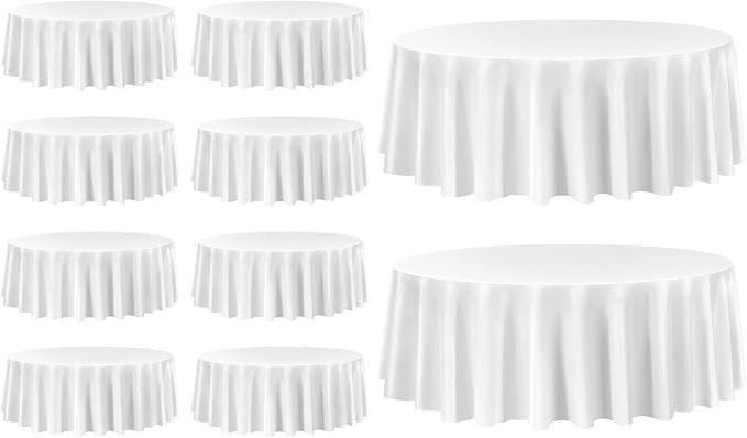 VEVOR White Round Tablecloths 10 Pack, 120 Inches in Diameter, Stain- & Wrinkle- Resistant, Machine Washable Table Clothes, Polyester Fabric Table Covers for Wedding, Party, Banquet, Formal Events