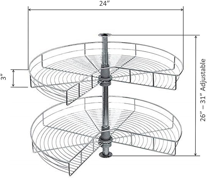 Dowell Base Cabinet Kidney Shape Dia.24 270째 Lazy Susan, 2 Shelves, Kitchen Base Corner Cabinet Organizer (Chrome 4001 270 24)
