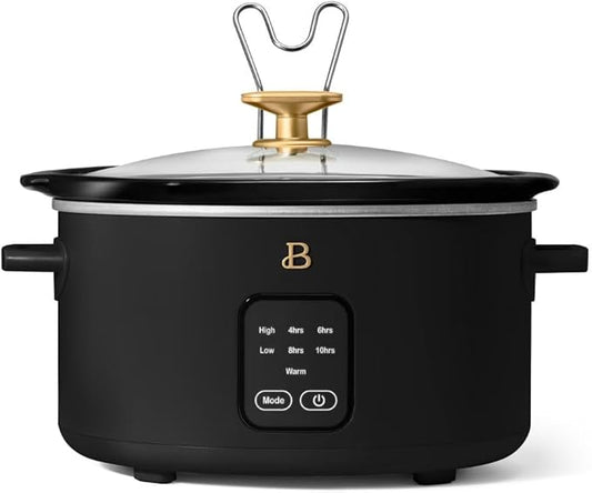 Beautiful by Drew Barrymore 4Qt Slow Cooker, Touch-Activated Display, 4 Presets, Auto Warm, Dishwasher-Safe Pot. (Black)