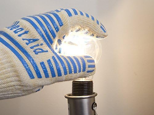 GRILL HEAT AID BBQ Grill Gloves 1472째F - Extreme Heat Resistant Oven Mitts for Grilling, Smoker & Fire Pit with Silicone Grip & EN407 Cut Resistance - Long Cuff (Small Palm), White & Blue