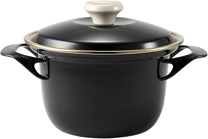 FUJIHORO JAPAN EX Series Cocotte EX-16C (Black), Enamel Kitchenware, PFAS-free, Japanese Design & Craftmanship