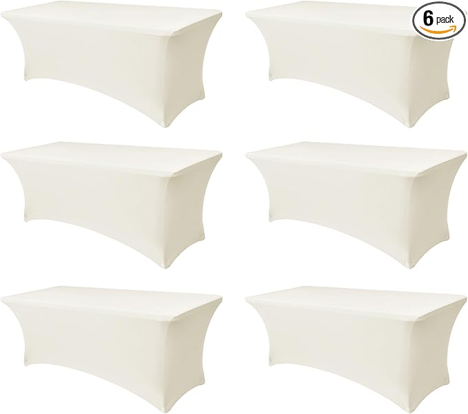 Enjoyidea Spandex Table Cloths for 6 Foot Rectangle Tables-6 Pack Fitted Stretch Cream Table Covers-Elastic Folding Tablecloths for Party, Vendor Booth Display, Banquet Buffet Event, Craft Trade Show