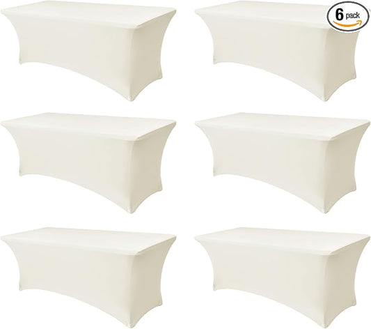 Enjoyidea Spandex Table Cloths for 6 Foot Rectangle Tables-6 Pack Fitted Stretch Cream Table Covers-Elastic Folding Tablecloths for Party, Vendor Booth Display, Banquet Buffet Event, Craft Trade Show