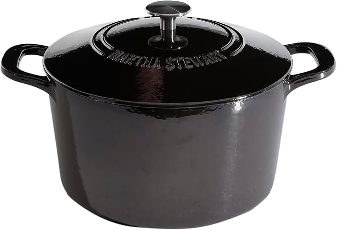 MARTHA STEWART Gatwick 7-Quart Enamel Cast Iron Dutch Oven Pot with Lid ??Grey ??Heavy-Duty Dutch Oven for Slow Cooking, Braising & Baking