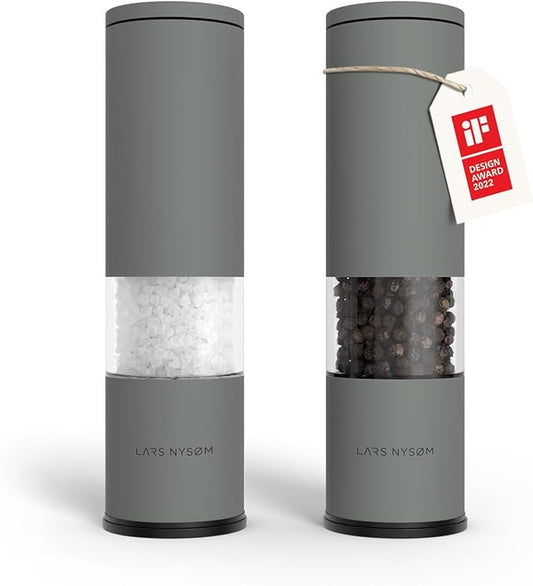 LARS NYS횠M Salt and Pepper Grinder Set Manual, Stainless Steel Salt and Pepper Mills with Adjustable Ceramic Grinder I Design Spice Shakers (Ash Gray)