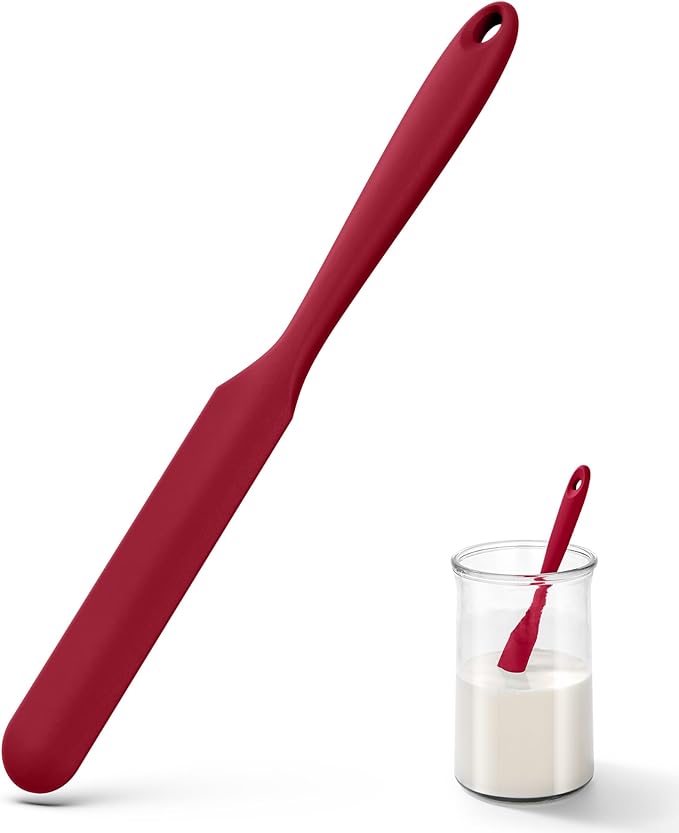 U-Taste Skinny Silicone Jar Spatula: 600쨘F Heat-Resistant Food-Grade 10in Long Narrow Sourdough Stirring Stick, Seamless Flexible Peanut Butter Spreader for Scraping Icing Bread Cream, Jam (Red)