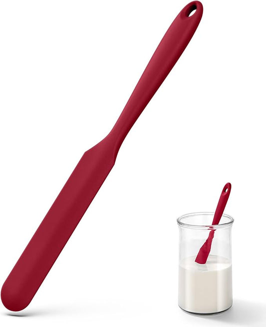 U-Taste Skinny Silicone Jar Spatula: 600쨘F Heat-Resistant Food-Grade 10in Long Narrow Sourdough Stirring Stick, Seamless Flexible Peanut Butter Spreader for Scraping Icing Bread Cream, Jam (Red)