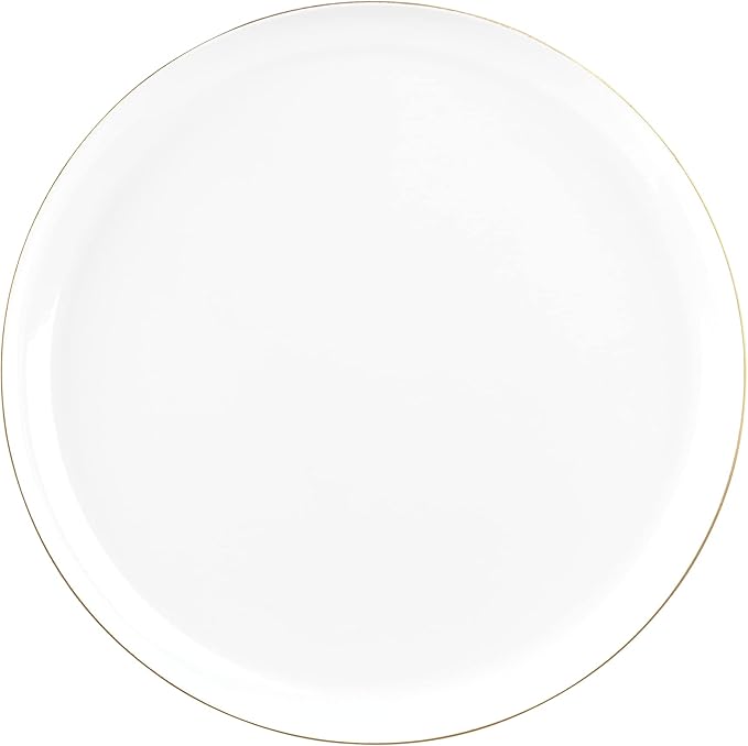 [30 Pack 8.6''] White Plastic Party Plates With Gold Rim Edge Collection Premium heavyweight Elegant Disposable Tableware Dishes