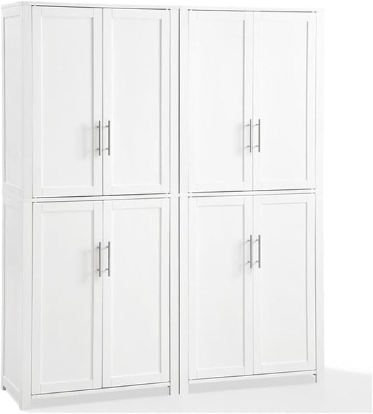 BOWERY HILL 4-Cabinet Wood Tall Pantry in White/Chrome (Set of 2)
