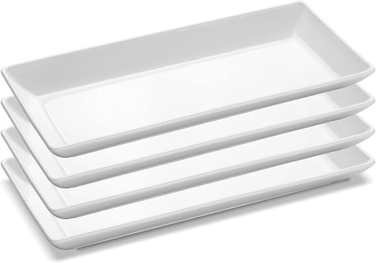 Yedio 14??White Porcelain Serving Platters, Elegant Large Rectangular Plates Trays for Dinner Parties, Appetizers, Sushi, Desserts & More, Microwave & Dishwasher Safe, Set of 4