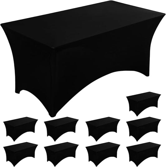 Fixwal 6FT Black Table Cloth Rectangle Tables, 10 Pack Spandex Table Cloths for 6 Foot Rectangle Tables, Fitted Rectangular Stretch, Washable Patio Table Cover (72Lx30Wx30H Inch)
