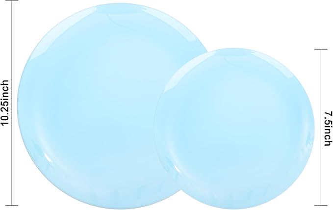 KIRE 60PCS Blue Plastic Plates Disposable - Heavy Duty Light Blue Plates Include 30Pcs 10.25??Dinner Plates and 30Pcs 7.5??for Dessert/Salad in Baby Shower/Picnic