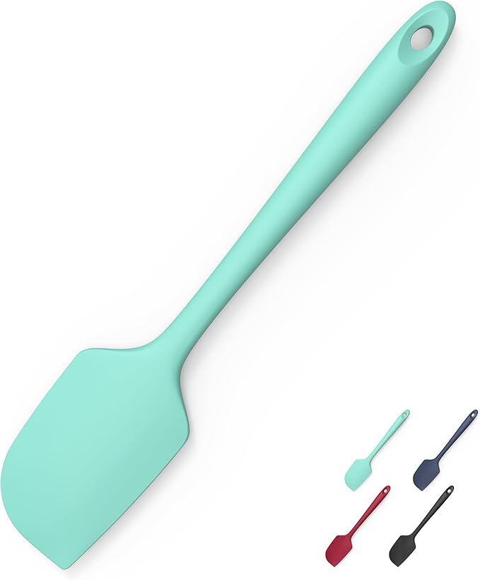 600째F Heat Resistant Silicone Spatula, Doosu High Temp Flexible Kitchen Rubber Bowl Scrapers Food Grade Seamless Baking Supplies Scratch-Proof for Scraping Non-Stick Pans (11.4in, Aqua Sky)