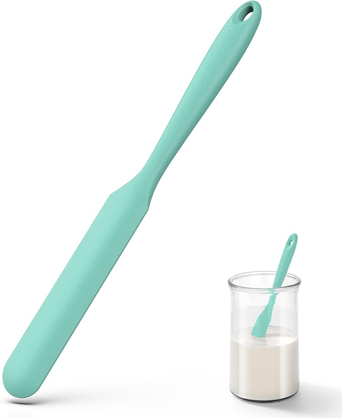 U-Taste Skinny Silicone Jar Spatula: 600쨘F Heat-Resistant Food-Grade 10in Long Narrow Sourdough Stirring Stick, Seamless Flexible Peanut Butter Spreader for Scraping Icing Bread Cream, Jam (Aqua Sky)