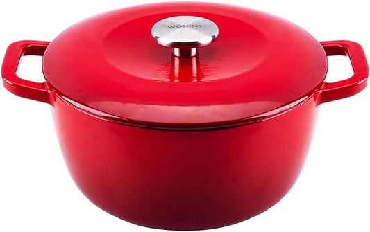 Enamel Cast Iron Dutch Oven with Lid,Dual Handles,Heavy-Duty Cookware for Sourdough Bread Baking,Braising,Stews,Roasting,Oven Safe up to 500째 F,7QT,red