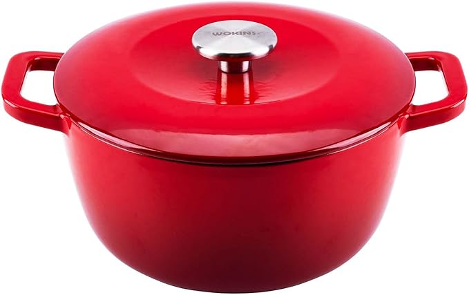 Enamel Cast Iron Dutch Oven with Lid,Dual Handles,Heavy-Duty Cookware for Sourdough Bread Baking,Braising,Stews,Roasting,Oven Safe up to 500째 F,5.5QT,red