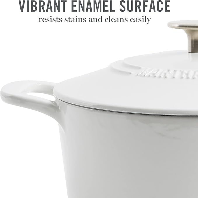 MARTHA STEWART Gatwick 7-Quart Enamel Cast Iron Dutch Oven ??Linen Color with Silver Knob ??Durable Heavy-Duty Dutch Oven for Slow Cooking and Braising