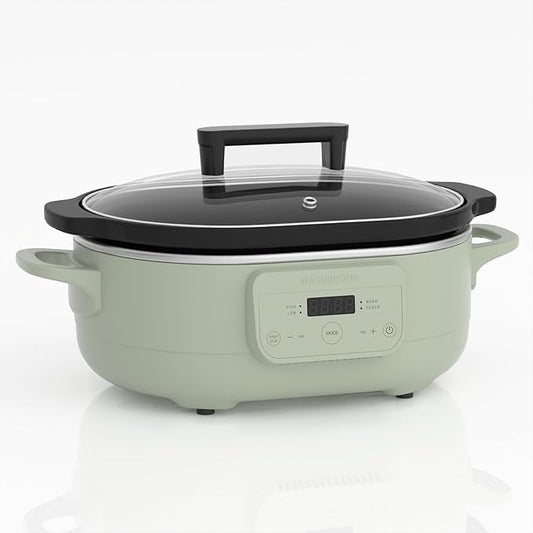 6 Quart Programmable Slow Cooker Removable Healthy Nonstick Pot - Small Kitchen Appliance for Family Dinners, Green