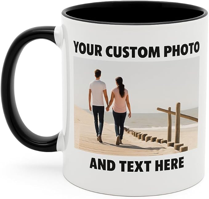 Personalized Coffee Mug | Custom Photo, Text, or Logo Cup (11oz, Black Rim, Inner, and Handle) |Dishwasher & Microwave Safe |Unique Gift for Men & Women ?밫aza Personalizada