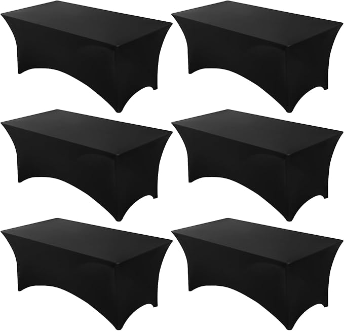Fixwal 6 Pack Black Table Cloths Rectangle 8FT, Spandex Table Covers, Table Cloths for 8 Foot Rectangle Tables, Fitted Tablecloth (96L x 30W x 30H Inch)