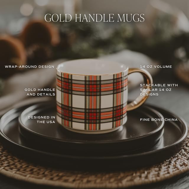 Sweet Water Decor Holiday Greenery Coffee Mug, 14oz China Christmas Mug with Gold Handle, Large Holiday Winter Cup for Coffee, Tea & Hot Chocolate, Stocking Stuffer Gifts for Women